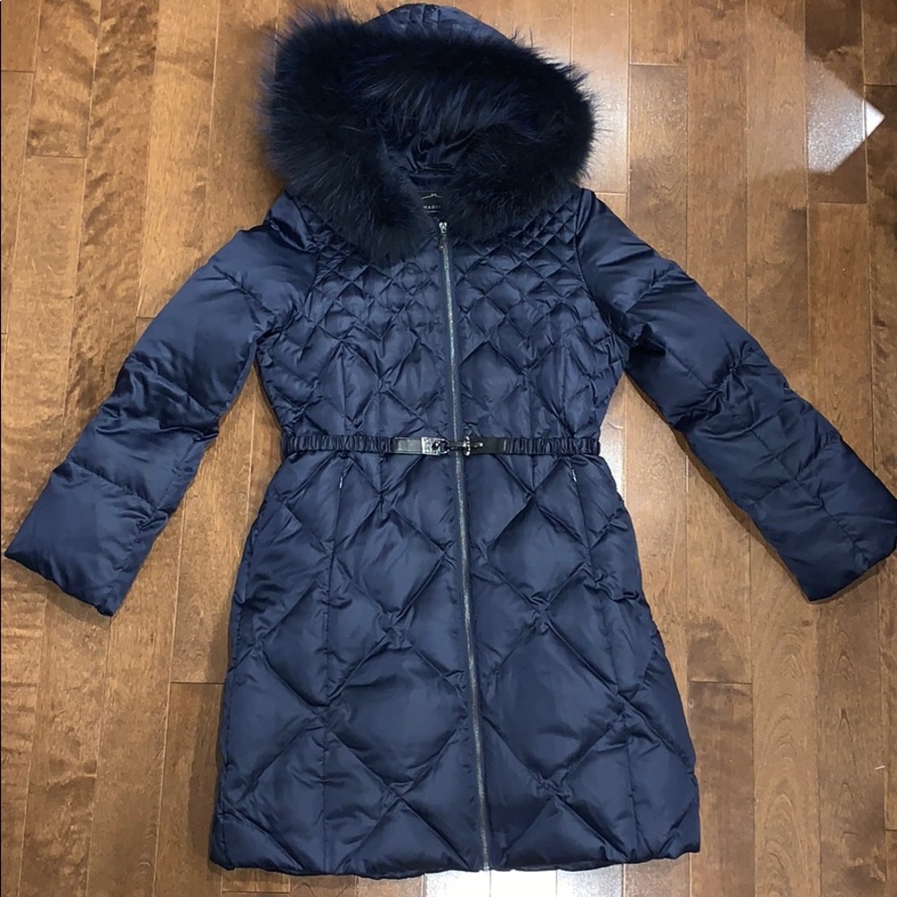 1 Madison Fox Fur Trim Quilted Down Puffer Coat